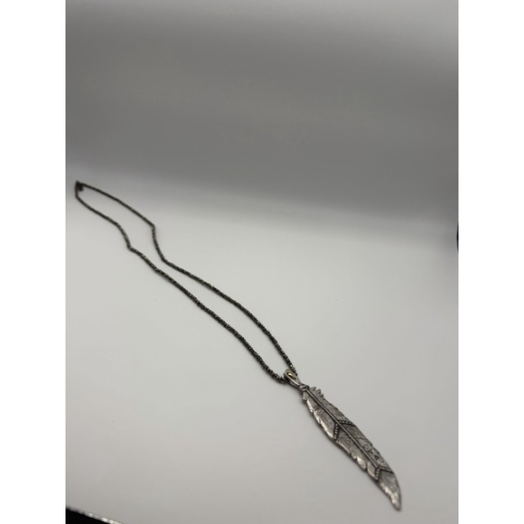 Pascale Monvoisin Sterling Silver Feather Pendant Pyrite Beaded Necklace Boho - Picture 2 of 7